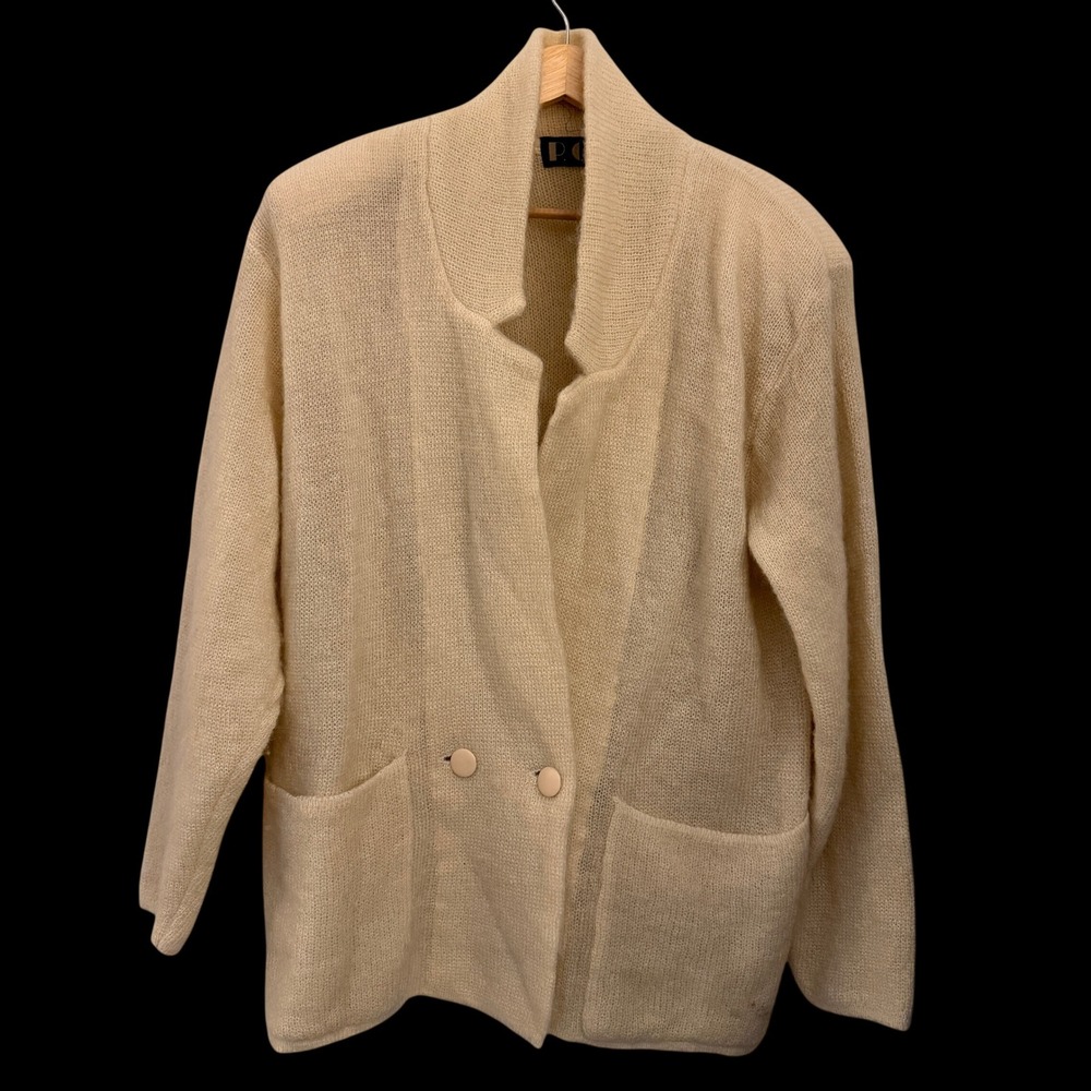 P.G.E. Mohair Blend Cardigan Women Large Cream Excellent Vintage 80s Oversized